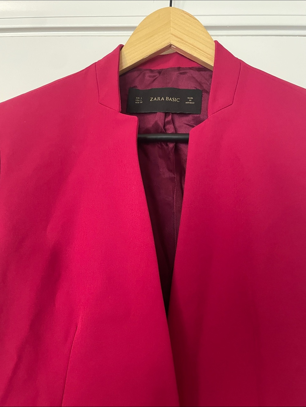 Zara Basic Fuschia Raspberry-Red Single-Button Collarless Blazer - Picture 4 of 8